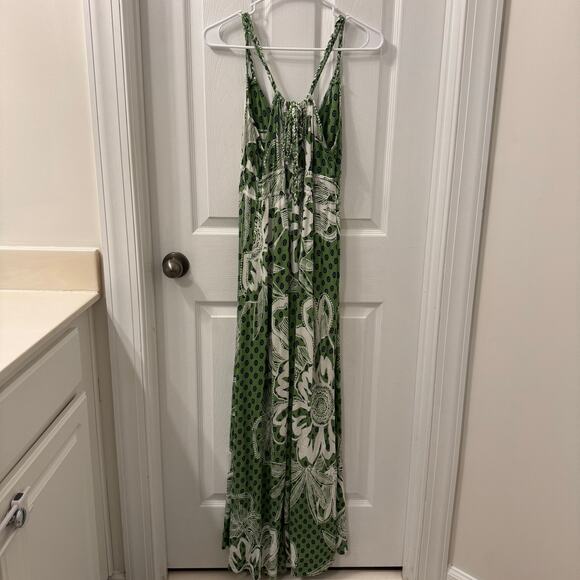 Old Navy Babydoll Spaghetti Strap V Neck Floral Maxi Dress Size M Green Beach - Picture 2 of 9